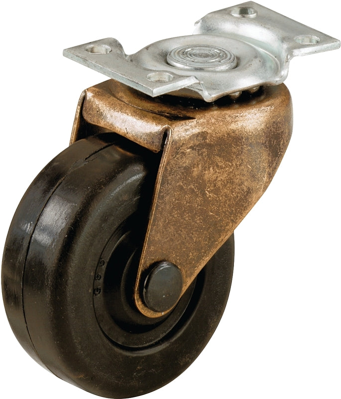 Shepherd Hardware 9346 Swivel Caster, 2 in Dia Wheel, Rubber Wheel, Black, 80 lb