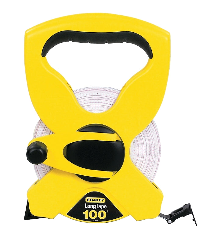 Stanley 34-790 Measuring Tape, 100 ft L Blade, 1/2 in W Blade, Fiberglass Blade, ABS Case, Black/Yellow Case