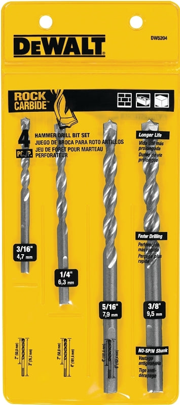 DeWALT DW5204 Hammer Drill Bit Set, Premium, 4-Piece, Carbide, Silver