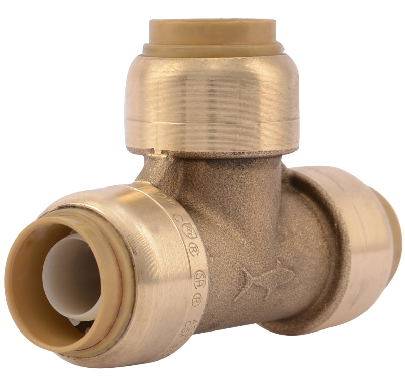 SharkBite U362LFA Pipe Tee, 1/2 in, Push-Fit, DZR Brass, 200 psi Pressure