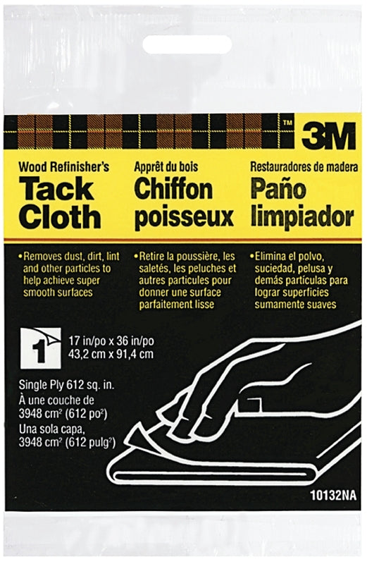 3M 10132 Tack Cloth, 36 in L, 17 in W, Synthetic Fabric, White, 1-Ply