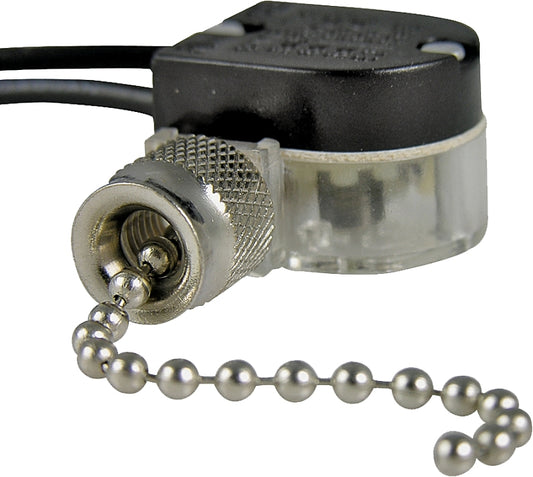 GB GSW-31 Pull Chain Switch, SPST, Lead Wire Terminal, 3/6 A, 125/250 V, Functions: ON/OFF, Nickel