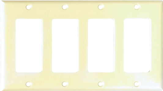 Eaton Cooper Wiring 2164 2164V-BOX Wallplate, 4-1/2 in L, 8.19 in W, 4 -Gang, Thermoset, Ivory, High-Gloss