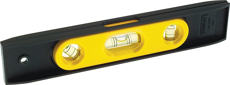 Stanley 42-264 Torpedo Level, 9 in L, 3-Vial, 1-Hang Hole, Magnetic, Plastic, Black