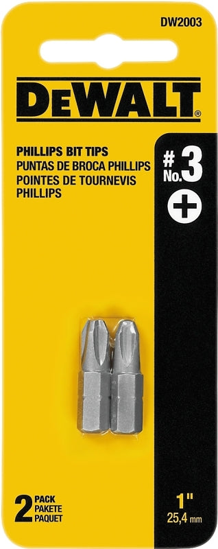 DeWALT DW2003 Insert Bit Tip, #3 Drive, Phillips Drive, 1/4 in Shank, Hex Shank, 1 in L, Tool Steel