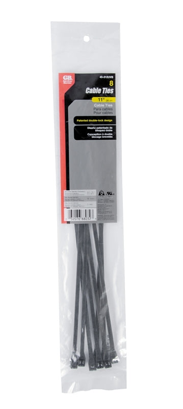 GB 45-312UVB Cable Tie, Double-Lock Locking, 6/6 Nylon, Black