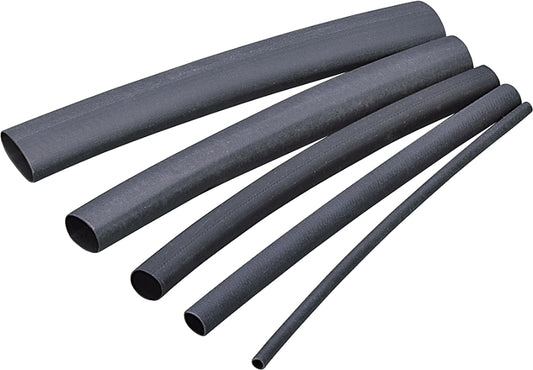 GB HST-250 Heat Shrink Tubing, 1/4 to 1/8 in Dia, 4 in L, Polyolefin, Black