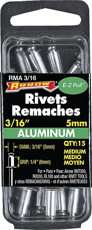 Arrow RMA3/16 Pop Rivet, Medium, 1/4 in L, Aluminum