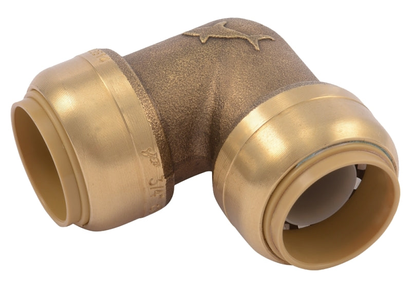 SharkBite U256LFA Tube Elbow, 3/4 in, 90 deg Angle, Brass, 200 psi Pressure