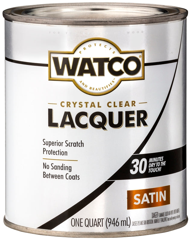 Watco 63241 Lacquer Clear Wood Finish, Liquid, Clear, 1 qt, Can