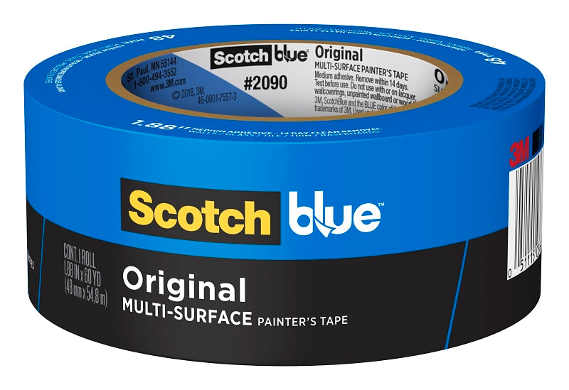 ScotchBlue 2090-48AP Painter's Tape, 60 yd L, 1.88 in W, Crepe Paper Backing, Blue