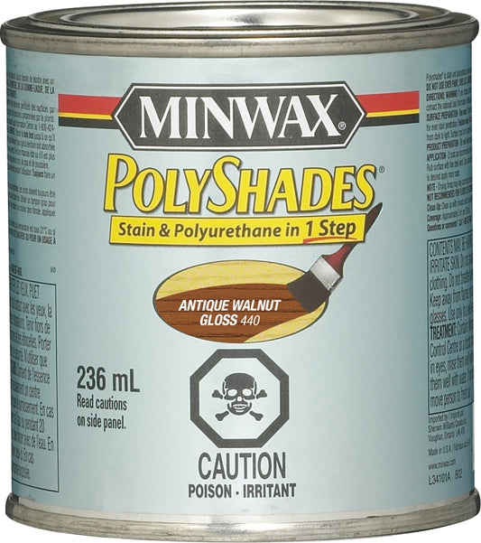 Minwax PolyShades 344014444 Interior Stain and Polyurethane, Gloss, Antique Walnut, Liquid, 236 mL, Can