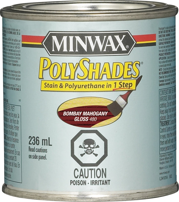 Minwax PolyShades 348014444 Polyurethane, Gloss, Liquid, Bombay Mahogany, 236 mL