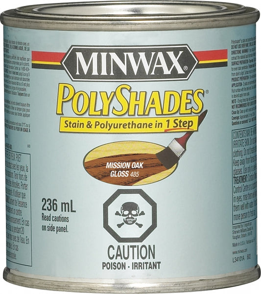 Minwax PolyShades CM3485144 Stain and Polyurethane, Gloss, Liquid, Mission Oak, 236 mL, Can