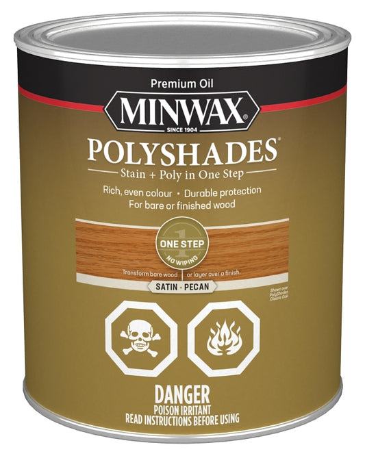 Minwax PolyShades 332034444 Stain and Polyurethane, Satin, Liquid, Pecan, 946 mL, Can