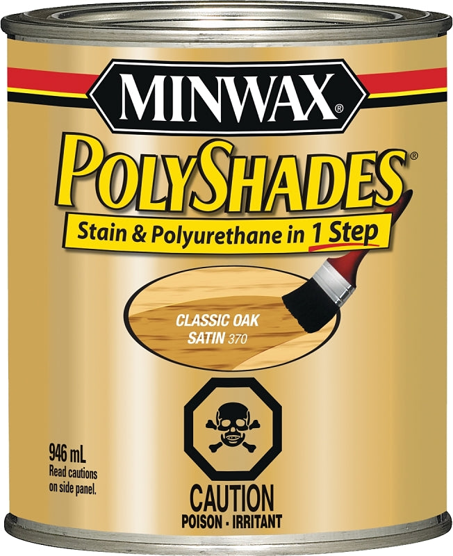 Minwax PolyShades 337034444 Stain and Polyurethane, Satin, Liquid, Classic Oak, 946 mL, Can