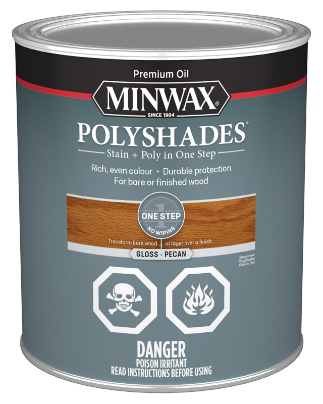 Minwax PolyShades 342034444 Stain and Polyurethane, Gloss, Liquid, Pecan, 946 mL, Can