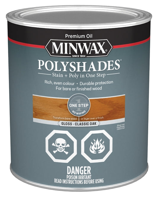 Minwax PolyShades 347034444 Stain and Polyurethane, Gloss, Liquid, Classic Oak, 946 mL, Can