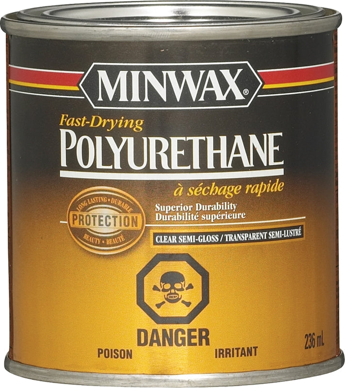 Minwax 305014444 Fast-Drying Polyurethane, Semi-Gloss, Liquid, Clear, 236 mL