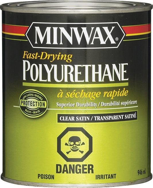 Minwax 310014444 Polyurethane, Satin, Liquid, Clear, 0.5 pt, Can