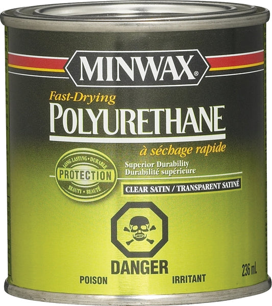 Minwax 310034444 Fast-Drying Polyurethane, Satin, Liquid, Clear, 946 mL