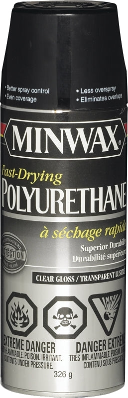 Minwax 33050 Fast-Drying Polyurethane, Gloss, Liquid, Clear, 326 g, Aerosol Can