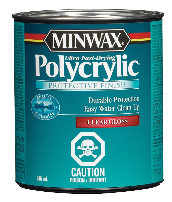 Minwax Polycrylic 320034444 Protective Finish, Gloss, Liquid, Clear, 1 qt, Can