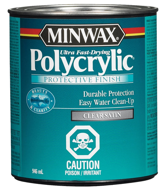 Minwax Polycrylic 321034444 Protective Finish, Satin, Liquid, Clear, 946 mL