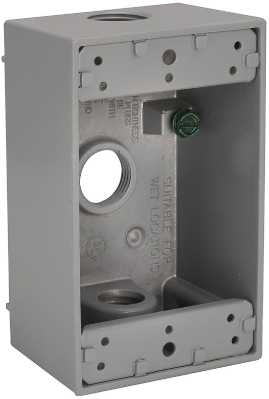 Bell 5320-0 Weatherproof Box, 3-Outlet, 1-Gang, Aluminum, Gray, Powder-Coated