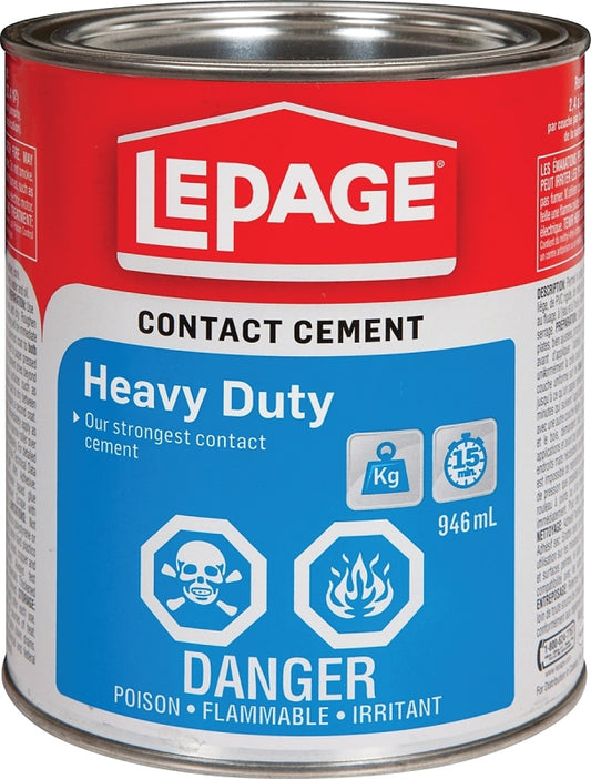 LePage 1504725 Heavy-Duty Contact Cement, Liquid, Solvent, Tan/Yellow, 500 mL Can