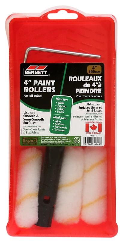 BENNETT 3X4 Y/S SET Paint Roller Kit, Plastic, 5-Piece