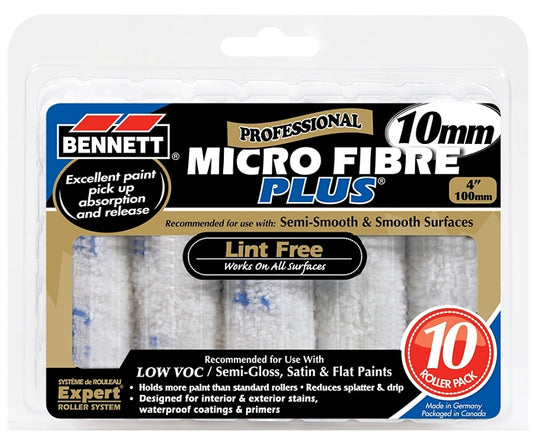 BENNETT 10X4 MICRO Paint Roller Refill, 10 mm Thick Nap, 100 mm L, Microfiber Cover