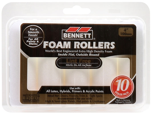 BENNETT 10X4 RND FM Paint Roller Refill, 10 mm Thick Nap, 100 mm L, Foam Cover