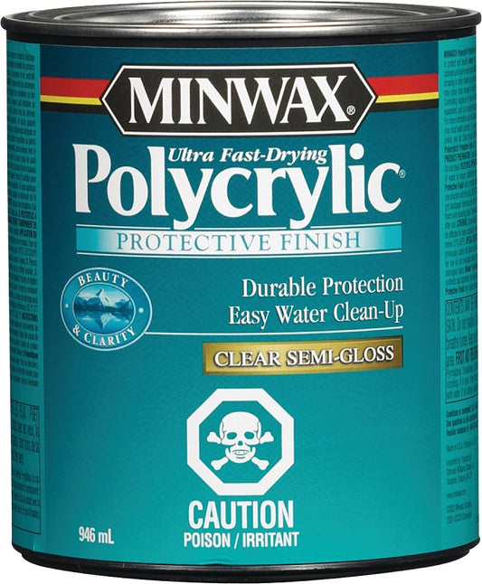 Minwax Polycrylic 325034444 Protective Finish Paint, Semi-Gloss, Liquid, Clear, 1 qt, Can