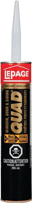 LePage Quad 1637349 Sealant, 7 to 14 days Curing, -7 to 38 deg C, 295 mL Cartridge