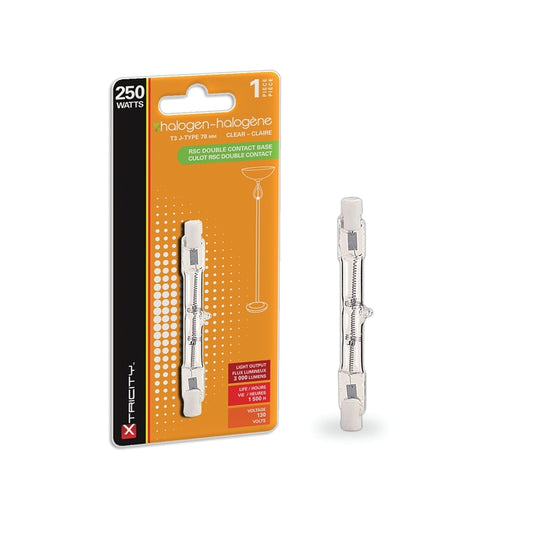Xtricity 1-62037 Halogen Bulb, 250 W, RSC Double Contact Lamp Base, T3 Lamp, Soft White Light, 3000 Lumens