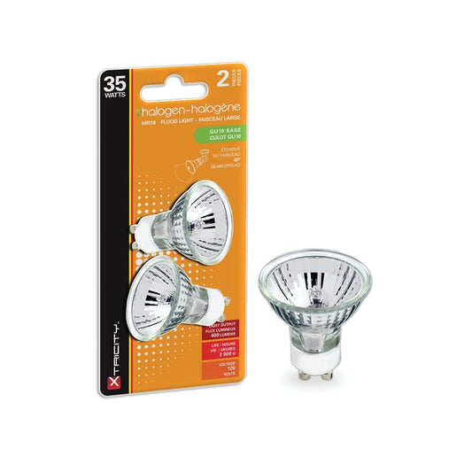Xtricity 1-62005 Halogen Bulb, 35 W, GU10 Lamp Base, MR16 Lamp, Soft White Light, 400 Lumens, 2700 K Color Temp
