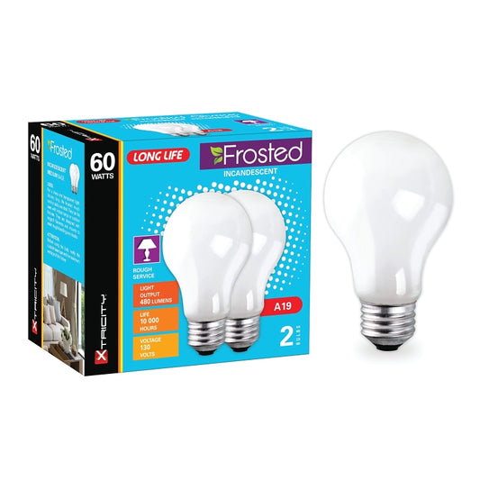 Xtricity 1-63912 Incandescent Bulb, 60 W, A19 Lamp, Medium Lamp Base, 480 Lumens, 2700 K Color Temp