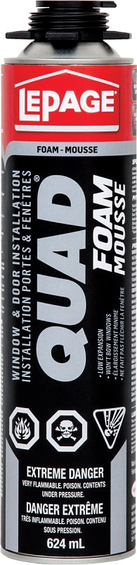 LePage Quad 1482482 Foam Sealant, Tan, 1 to 6 hr Functional Cure, 14 to 86 deg F, 598 g Aerosol Can