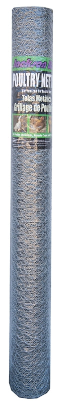 Jackson Wire 12 01 26 16 Poultry Netting, 50 ft L, 48 in W, 20 ga Gauge, Hexagonal Mesh, 1 in Mesh, Galvanized