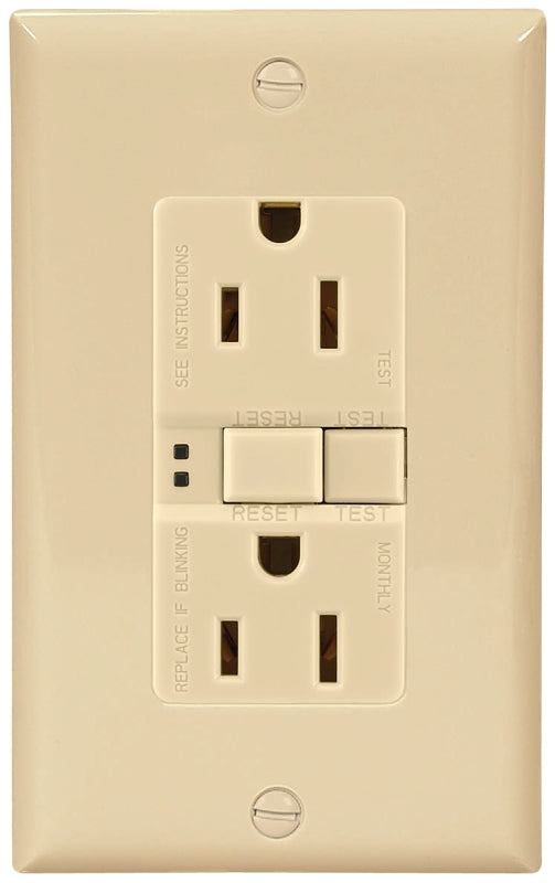 Eaton Wiring Devices SGF15V-SP GFCI Duplex Receptacle, 2 -Pole, 15 A, 125 V, Back, Side Wiring, NEMA: 5-15R, Ivory