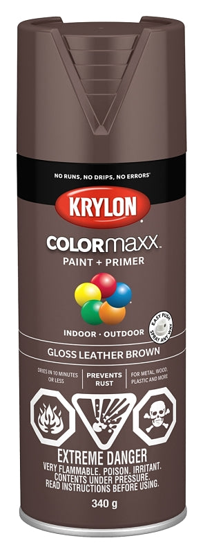 Krylon 455270007 Enamel Spray Paint, Gloss, Leather Brown, 12 oz, Can