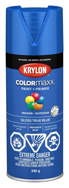 Krylon COLORmaxx K05543007 Spray Paint, Gloss, True Blue, 12 oz, Aerosol Can