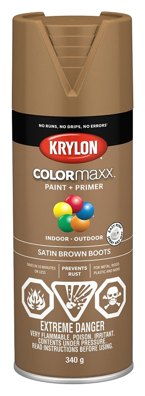 Krylon 455590007 Enamel Spray Paint, Satin, Brown Boots, 12 oz, Can