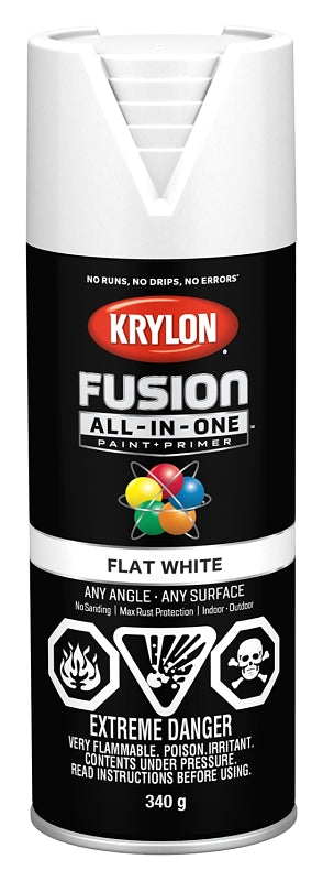 Krylon 427300007 Spray Paint, Flat, White, 12 oz, Can