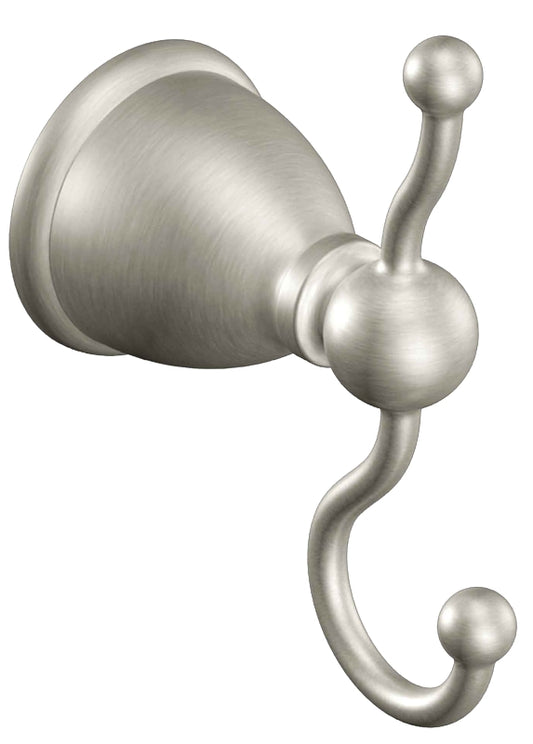 Moen Caldwell Series Y3103BN Robe Hook, 2-Hook, Zinc, Brushed Nickel, Wall Mounting