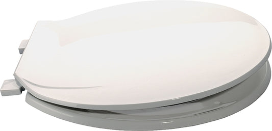 ProSource KJ-883A1-WH Toilet Seat, Round, Plastic, White, Plastic Hinge