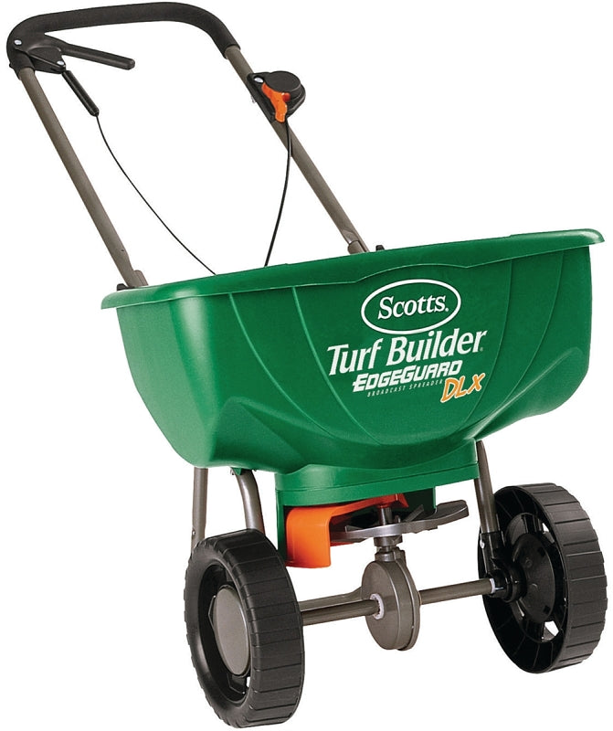 Scotts 75243 DLX Broadcast Spreader, 15,000 sq-ft Coverage Area, Plastic Hopper, High-Traction Wheel