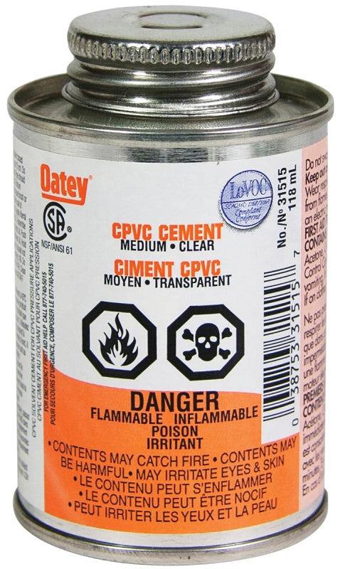 Oatey 31515 Solvent Cement, Liquid, Clear, 118 mL