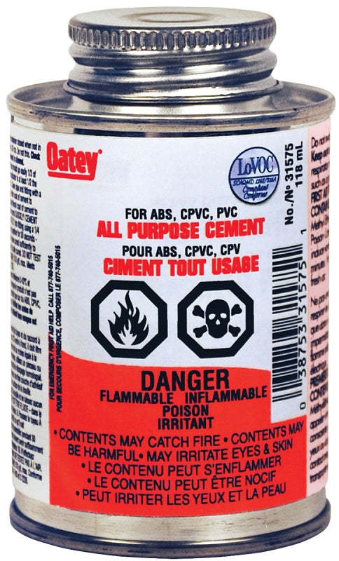 Oatey 31575 Pipe Cement, 118 mL, Liquid, Clear